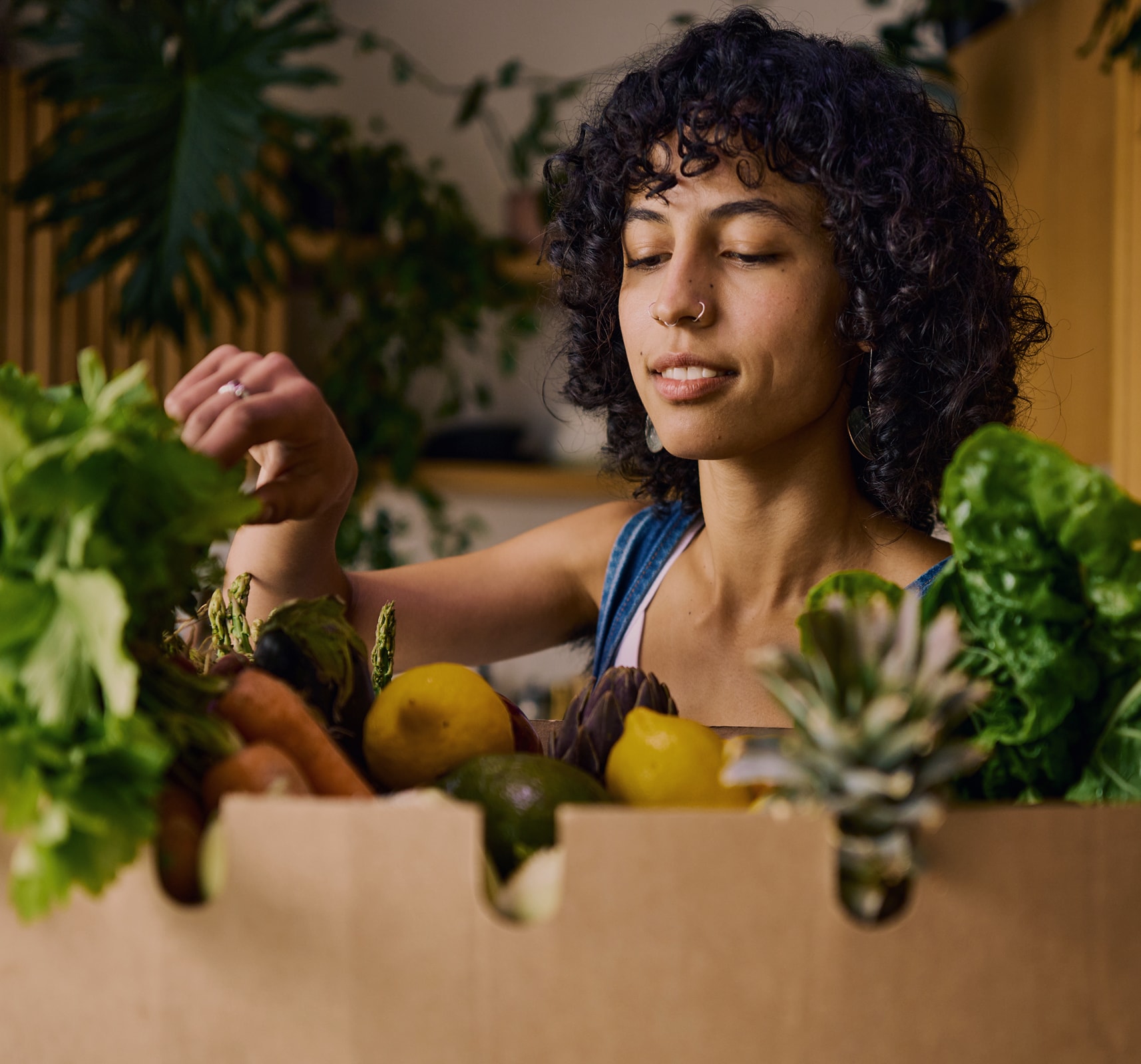 Woman unloading her groceries
